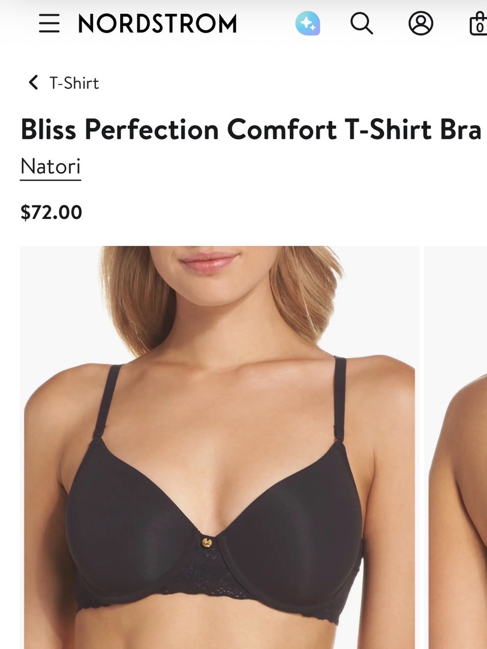 Natori Bliss Perfection underwire comfort Tshirt bra NWT 32DDD black 721154 NWT